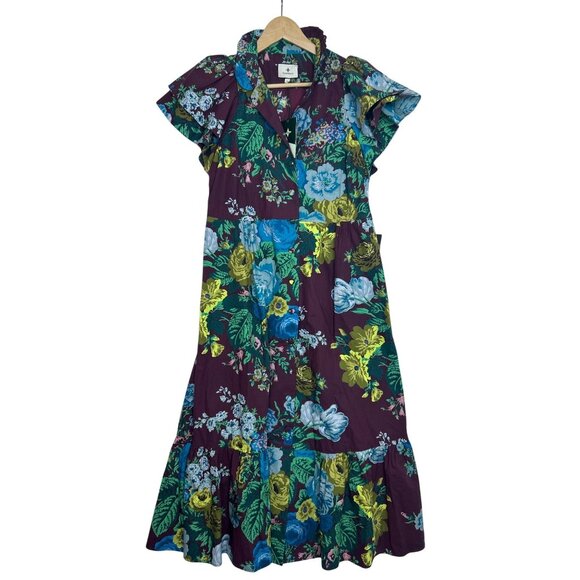 NWT Tuckernuck Alice Dress Merlot Sharp Floral Midi Dress Sz S Ruffles Cottage - Picture 7 of 13